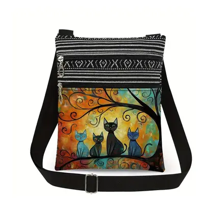 Női cicás, macskás crossbody táska, kis vászon válltáska, 20x25 cm - ÚJ