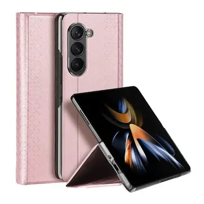 Samsung Galaxy Z Fold5 SM-F946B, Oldalra nyíló tok, bőr hátlap, stand, Dux Ducis Bril, rózsaszín