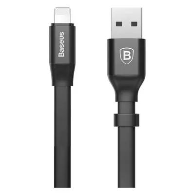 USB töltő- és adatkábel, Lightning, 23 cm, 2000 mA, lapos, Baseus Nimble, CALMBJ-B01, fekete