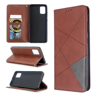 Samsung Galaxy A01 SM-A015F, Oldalra nyíló tok, stand, geometria minta, Wooze DesignBook, barna