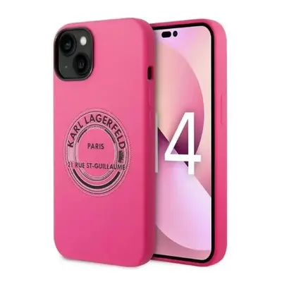 Apple iPhone 14, Szilikon tok, Paris minta, Karl Lagerfeld Silicone RSG, magenta