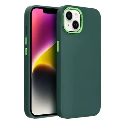 Apple iPhone 15 Plus, Szilikon tok, közepesen ütésálló, fémhatású kamera keret, Frame Case, zöld