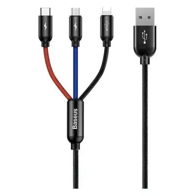 USB töltő- és adatkábel 3in1, USB Type-C, Lightning, microUSB, 30 cm, 3500 mA, gyorstöltés, cipő