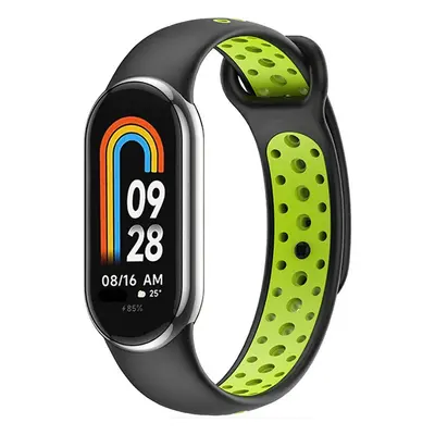 Xiaomi Mi Smart Band 8, szilikon pótszíj, állítható, lyukacsos, TP SoftBand, fekete/zöld