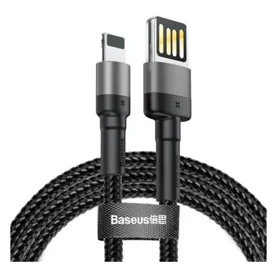 USB töltő- és adatkábel, Lightning, 100 cm, 2400 mA, kétoldalas, törésgátló, gyorstöltés, cipőfű