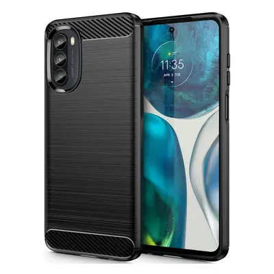 Motorola Moto G52 / G82, Szilikon tok, közepesen ütésálló, szálcsiszolt, karbon minta, fekete