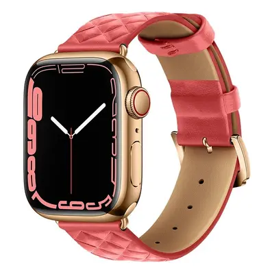 Apple Watch 1-6, SE (38 / 40 mm) / Watch 7-8 (41 mm), bőr pótszíj, gyémánt minta, Hoco WA18, róz