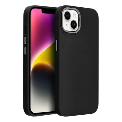 Apple iPhone 14 Plus, Szilikon tok, közepesen ütésálló, fémhatású kamera keret, Frame Case, feke