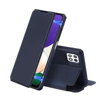 Samsung Galaxy A22 5G SM-A226B, Oldalra nyíló tok, stand, Dux Ducis Skin X, sötétkék