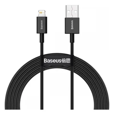 USB töltő- és adatkábel, Lightning, 200 cm, 2400 mA, törésgátlóval, gyorstöltés, PD, Baseus Supe