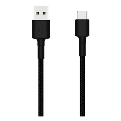 USB töltő- és adatkábel, USB Type-C, 100 cm, 3000 mA, cipőfűző minta, Xiaomi Mi Braided, fekete,