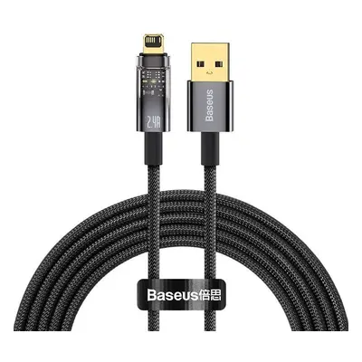 USB töltő- és adatkábel, Lightning, 200 cm, 2400 mA, gyorstöltés, cipőfűző minta, Baseus Explore