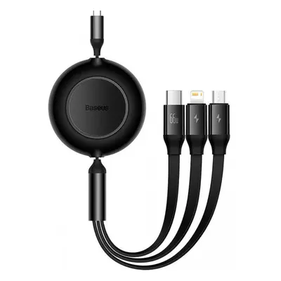 USB töltő- és adatkábel 3in1, USB Type-C, Lightning, microUSB, 110 cm, 2000mA, 66W, gyorstöltés,