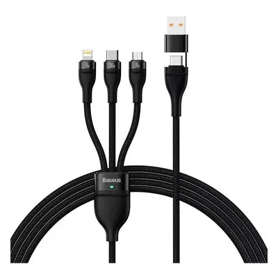 USB / USB Type-C töltő- és adatkábel 3in1, USB Type-C, Lightning, microUSB, 120 cm, 100W, törésg