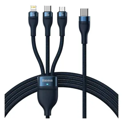 USB Type-C töltő- és adatkábel 3in1, USB Type-C, Lightning, microUSB, 150 cm, 100W, törésgátlóva