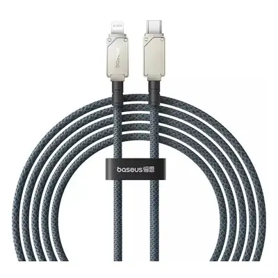 USB Type-C töltő- és adatkábel, Lightning, 200 cm, 2400 mA, 20W, gyorstöltés, cipőfűző minta, Ba