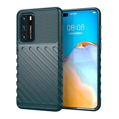 Huawei P40, Szilikon tok, közepesen ütésálló, domború csíkos minta, zöld