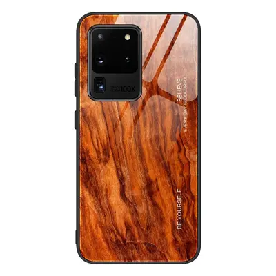 Xiaomi Redmi 8A, Szilikon védőkeret, edzett üveg hátlap, fa minta, Wooze Wood, rozsdabarna