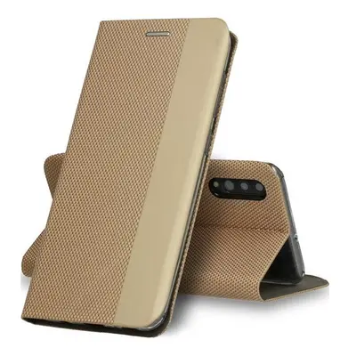 Huawei P Smart (2020), Oldalra nyíló tok, stand, textil minta, BookCover, arany