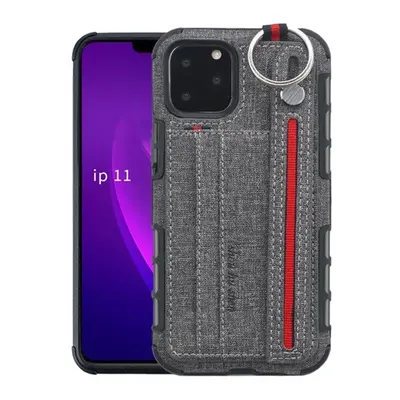 Apple iPhone 11 Pro Max, Szilikon tok, közepesen ütésálló, stand, textil hátlap, felakasztható, 