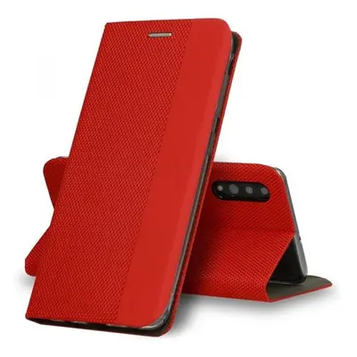 Apple iPhone 13 Pro, Oldalra nyíló tok, stand, textil minta, BookCover, piros