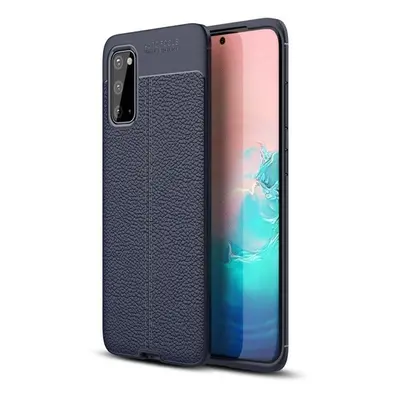 Samsung Galaxy A90 5G SM-A908B, Szilikon tok, bőrhatású, varrásminta, sötétkék