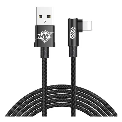 USB töltő- és adatkábel, Lightning, 100 cm, 2000 mA, gyorstöltés, 90 fokos/derékszögű, cipőfűző 