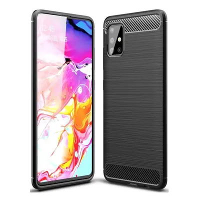 Samsung Galaxy M31s SM-M317F, Szilikon tok, közepesen ütésálló, szálcsiszolt, karbon minta, feke