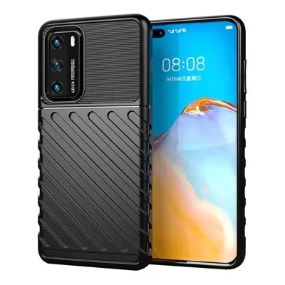 Huawei P40, Szilikon tok, közepesen ütésálló, domború csíkos minta, fekete