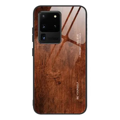 Xiaomi Redmi 8A, Szilikon védőkeret, edzett üveg hátlap, fa minta, Wooze Wood, barna