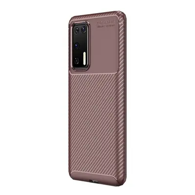 Huawei P40, Szilikon tok, közepesen ütésálló, légpárnás sarok, karbon minta, barna