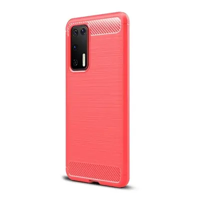 Huawei P40, Szilikon tok, közepesen ütésálló, szálcsiszolt, karbon minta, piros