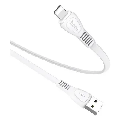 USB töltő- és adatkábel, Lightning, 100 cm, 2400 mA, törésgátlóval, lapos, Hoco X40 Noah, fehér