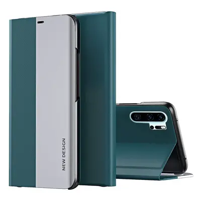 Huawei P40, Oldalra nyíló tok, stand, Wooze Silver Line, sötétzöld