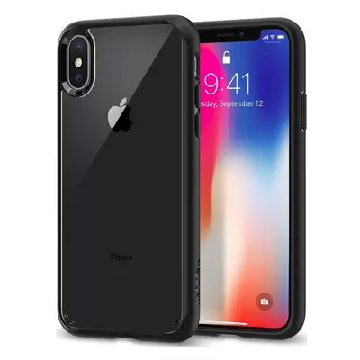 Apple iPhone X / XS, Műanyag hátlap védőtok, szilikon keret, Spigen Ultra Hybrid, átlátszó/feket