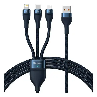 USB töltő- és adatkábel 3in1, USB Type-C, Lightning, microUSB, 120 cm, 3500 mAh, 100 W, törésgát