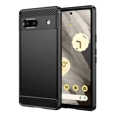 Google Pixel 7a, Szilikon tok, közepesen ütésálló, szálcsiszolt, karbon minta, fekete