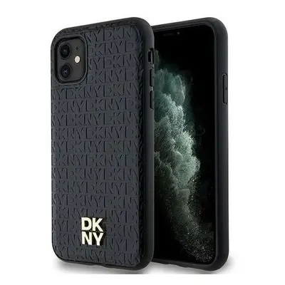 DKNY PU Leather Repeat Pattern Stack Logo Apple iPhone 11 Magsafe kompatibilis hátlap tok, feket