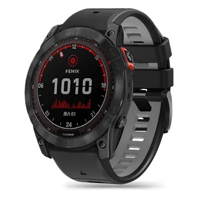 Garmin Fenix 5 / 6 / 6 Pro / 7, szilikon pótszíj, állítható, kétszínű, TP IconBand Pro, fekete/s