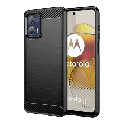 Motorola Moto G73 5G, Szilikon tok, közepesen ütésálló, szálcsiszolt, karbon minta, fekete