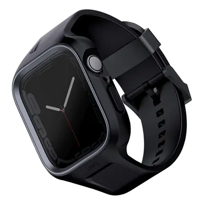 Apple Watch 1-6, SE (44 mm) / Watch 7-8 (45 mm), Műanyag + szilikon védőkeret, szíjjal, közepese