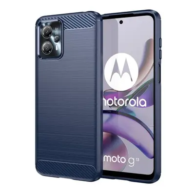 Motorola Moto G13 / G23, Szilikon tok, közepesen ütésálló, szálcsiszolt, karbon minta, sötétkék