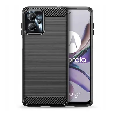 Motorola Moto G13 / G23, Szilikon tok, közepesen ütésálló, szálcsiszolt, karbon minta, fekete