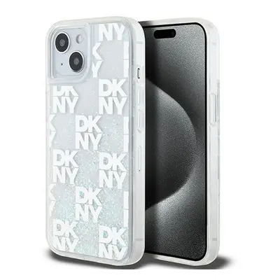 DKNY Liquid Glitter Checkered Pattern iPhone 15 hátlap tok, átlátszó