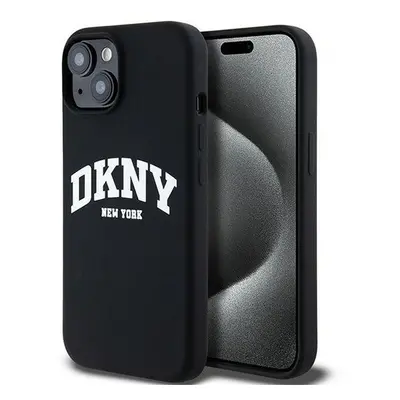 DKNY Liquid Silicone Arch Logo iPhone 15 MagSafe hátlap tok, fekete