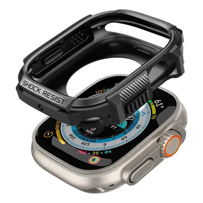 Apple Watch Ultra (49 mm), Szilikon védőkeret, ütésálló, szíj nélkül, Spigen Rugged Armor, feket