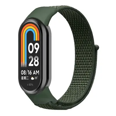 Xiaomi Mi Smart Band 8, textíl pótszíj, nylon, tépőzáras, állítható, légáteresztő, sötétzöld