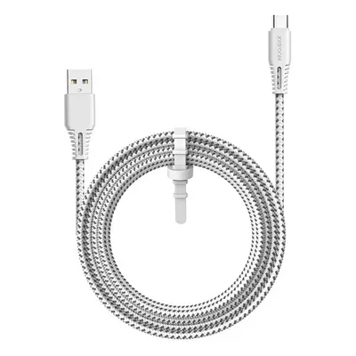 USB töltő- és adatkábel, USB Type-C, 200 cm, 2400 mA, törésgátlóval, gyorstöltés, cipőfűző minta