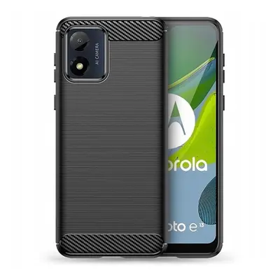 Motorola Moto E13, Szilikon tok, közepesen ütésálló, szálcsiszolt, karbon minta, fekete