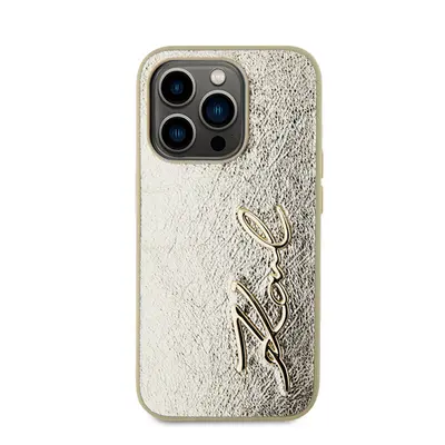 Karl Lagerfeld Wrinkled PU Signature Logo Apple iPhone 15 Pro Max hátlap tok, arany